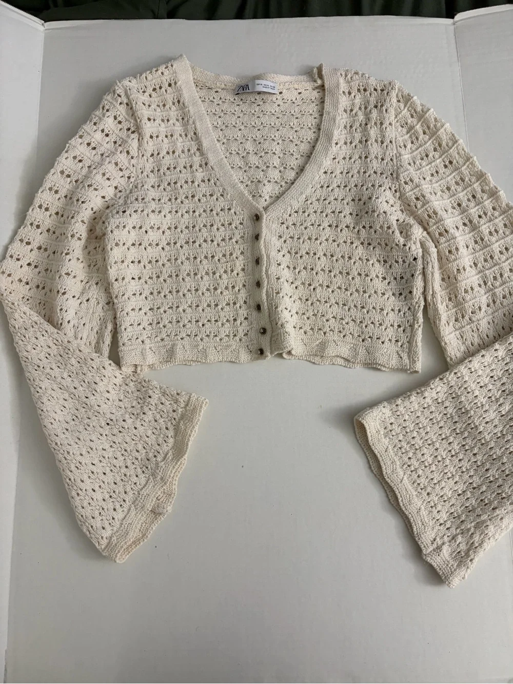 Zara Cream Cropped Knit Cardigan